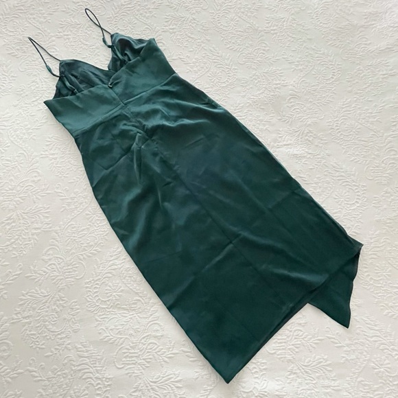 NWOT Lulus Quite Likely Dark Teal Satin Asymmetrical Midi Dress Small - Picture 10 of 14